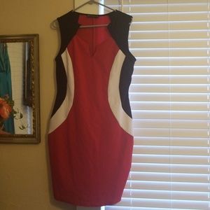 Red, black and white bodycon dress